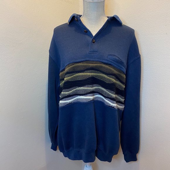 Apparel Zone Mens Blue Long Sleeve Collared Pullover Sweatshirt - Picture 1 of 9